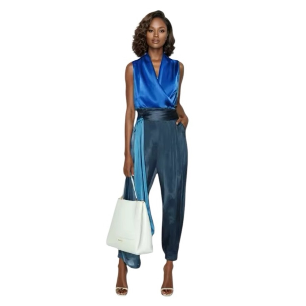 Silk Blue Teal Draping Top & Pant Set - Picture 8 of 12